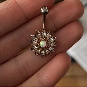 Rose Gold Flower Opal & Cubic Zirconia Belly Ring